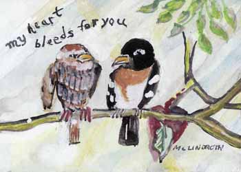"Grosbeaks" by Mary Lou Lindroth, Rockton IL - Watercolor
